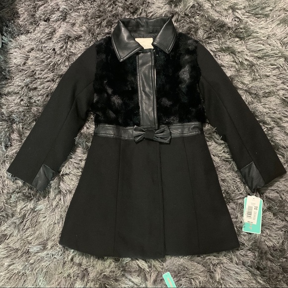 Copper Key Other - Girls Fashion Coat Faux Fur & Leather Details